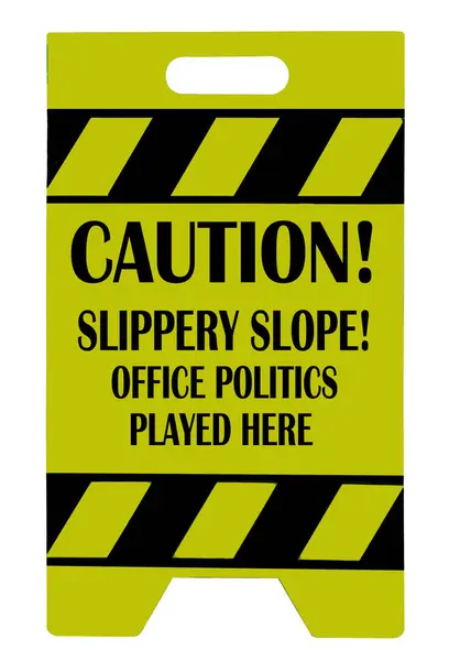 Kaygan Ofis Politikaları Hakkında Sarı Siyaha Boyanmış Plastik Uyarı Tabelası — Stok fotoğraf