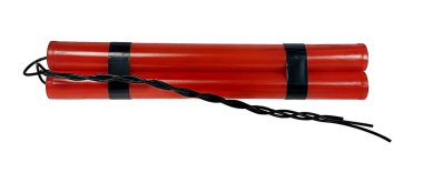 Uzun kızıl dinamit ve uzun örgülü fitiller.