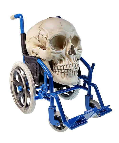 Human Skull Blue Wheelchair — Stock Photo, Image