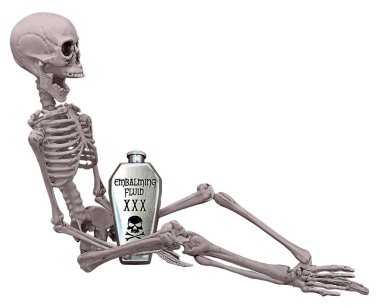 Skeleton and embalming fluid flask clipart