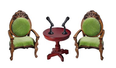 Podcast interview with microphone table and formal chairs clipart
