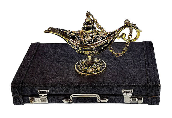 A gold and black Aladdin's lamp