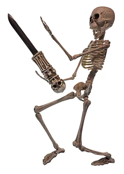 Squelette Poussant Avec Une Dague Crâne Photo De Stock