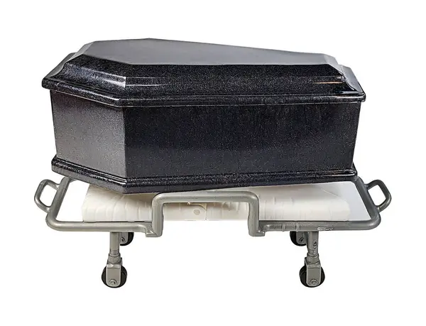 Black Wooden Coffin Gebruikt Begraven Mensen Die Zijn Overleden Zittend Rechtenvrije Stockafbeeldingen