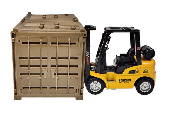 Yellow Forklift Moving Large Objects Shipping Crate Imagen De Stock