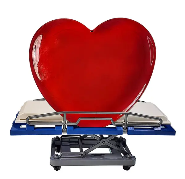 Κόκκινη Καρδιά Ένα Κρεβάτι Νοσοκομείου Για Μεταφορά Και Θεραπεία Των Φωτογραφία Αρχείου