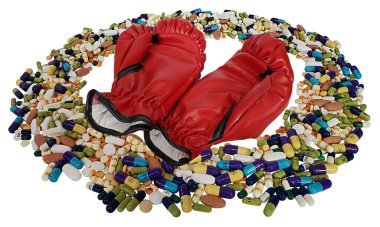Pills and Boxing gloves to show the fight of addicts clipart