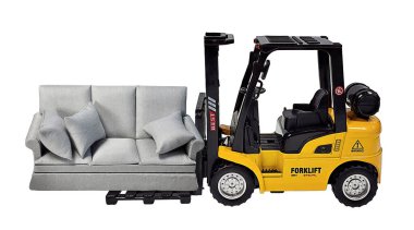 A yellow forklift for moving large objects like a couch when you are moving house clipart