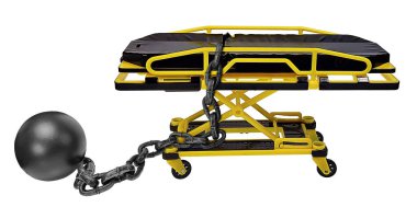 Hospital Medical Gurney for Transporting Patients in black and yellow with ball and chain to show medical limitations or procedures or billing clipart