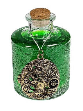 Şişede renkli sihirli bir iksir, içinde de vites sembolleri var.