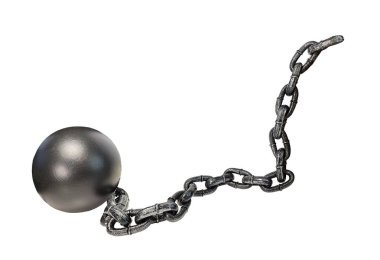 Yukarı doğru zincirlenmiş siyah metal top ve zincir.