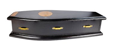 Geçip giden insanları gömmek için kullanılan saplı Kara Tahta Tabut 'un yan görüntüsü