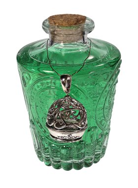 Kuş kafesinde renkli sihirli bir iksir.