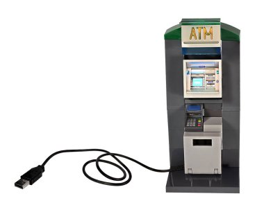 ATM, USB ile online bankacılığı göstermek için para dağıtan bir otomatik veznedardır