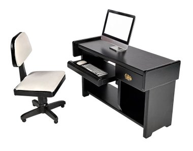 Tahta Ofis Masası 'nın yan tarafında bilgisayar görüntüsü - Fotoğraflarımın kombinasyonu - Yapay Zeka Olmayan.