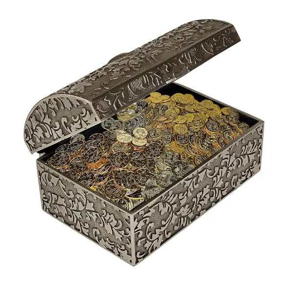 Yığınla altın para dolu hazine sandığı 