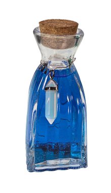 İçinde kristal olan renkli sihirli bir iksir, fotoğraflarımın kombinasyonu, yapay zeka değil..