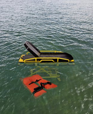 Hastaları taşımak için tıbbi sedye suyun üstünde duruyor ve borç içinde boğulmuyor.