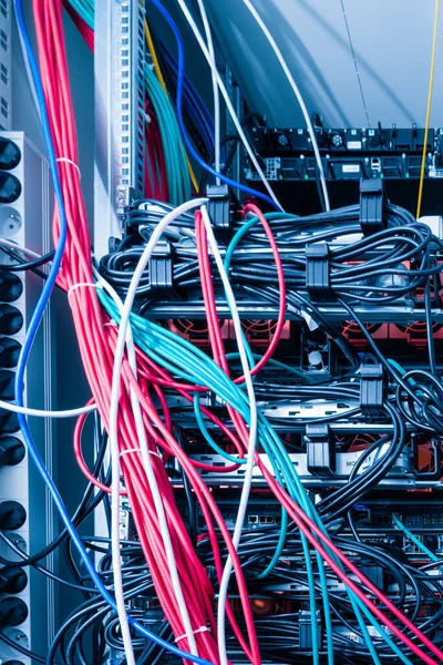 Netzwerkpanel Schalter Und Kabel Internet Rechenzentrum — Stockfoto