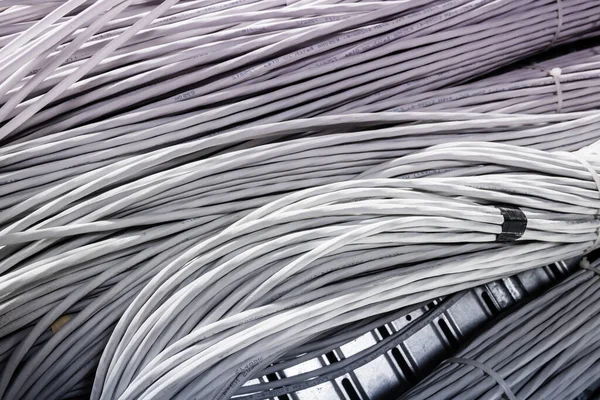 Részletezése Nagyszámú Ethernet Kábelek Összekötött Csatlakozó Állványok Belül Szerver Szoba — Stock Fotó
