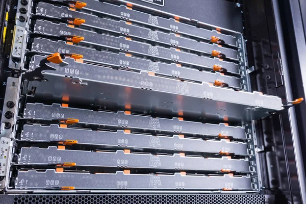 Server Rack Open Tray Filled Hard Disk Array Used Providing — Stock Photo, Image