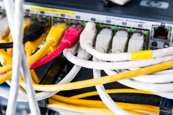 Colorful Patch Cables Connected Switch High Speed Internet Concept — Stock Photo, Image