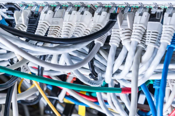 Varios Cables Ethernet Conectados Conmutador Red — Foto de Stock