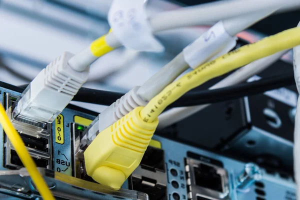Network Cable Plugged Data Center Switch — Stock Photo, Image