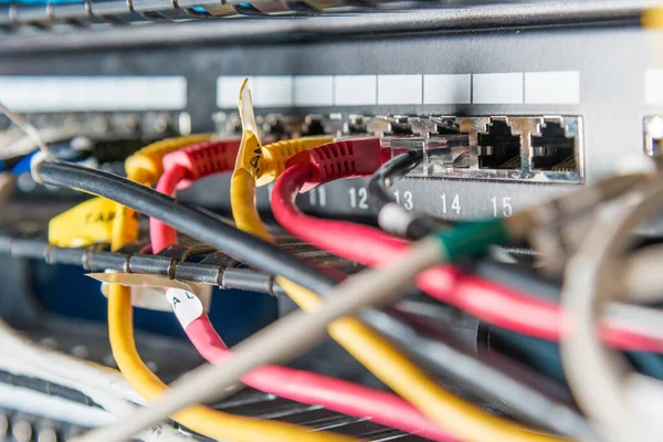 Szerver Részletezése Ethernet Portokban Csatlakoztatott Patch Kábelekkel — Stock Fotó