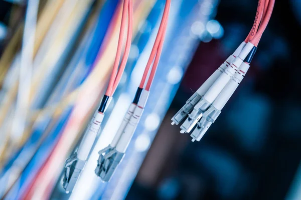 Detail Server Room Bunch Fiber Optic Cables — Stock Photo, Image