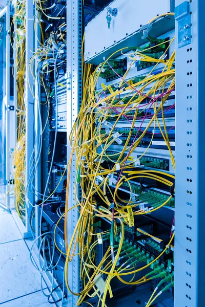 Data Center Bundle Fiber Optics Cables Connected Data Switch — Stock Photo, Image