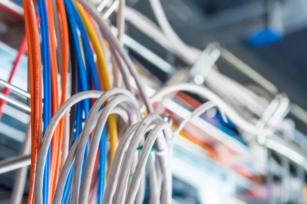 Detail Server Room Bunch Fiber Optic Cables — Stock Photo, Image