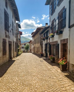 Saint-Jean-Pied-de-Port 'ta sokak ve evler, Pays Bask, Fransa