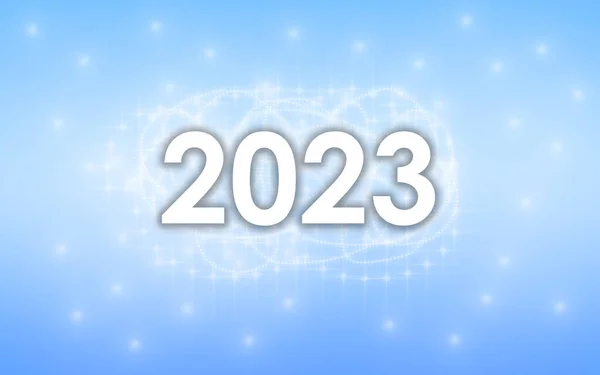 Šťastný Nový Rok 2023 Mnoho Hvězd Modrém Zeleném Pozadí — Stock fotografie