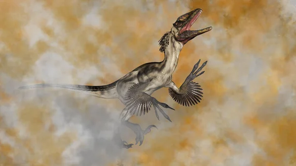 Deinonychus Dinosaurus Brullen Een Kleurrijke Mist Achtergrond Render — Stockfoto