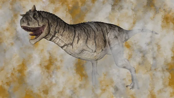 Dinozaur Karnotaurusa Biegający Ryczący Kolorowym Tle Mgły Renderowanie — Zdjęcie stockowe