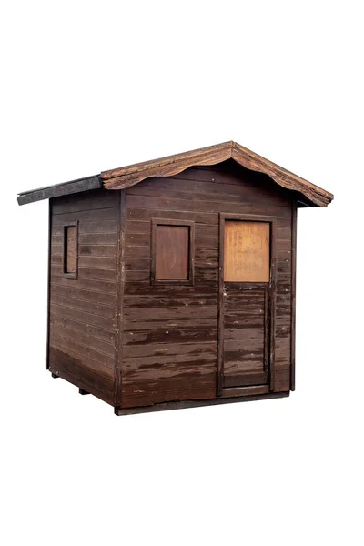 白に隔離された茶色の木製の小屋またはログキャビン — ストック写真