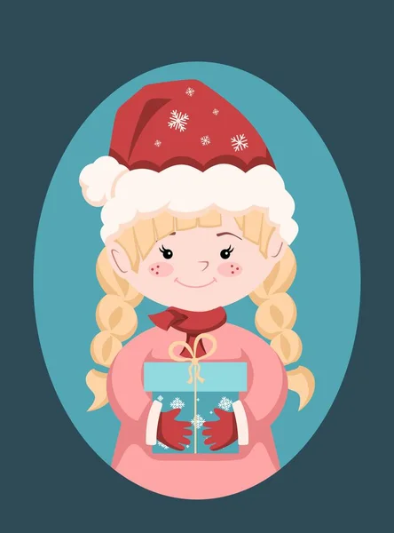 Vánoční Ilustrace Pro Použití Jako Card Design Holčička Krásnými Copánky — Stockový vektor