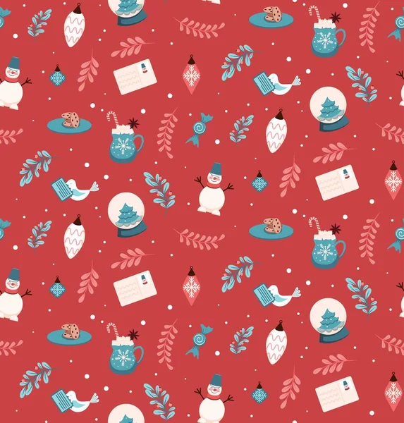 クリスマスの要素とかわいいシームレスなパターン ベクター画像を飾るためのイラスト クリスマスメールだ 印刷や衣類のデザインのためのテクスチャ — ストックベクタ