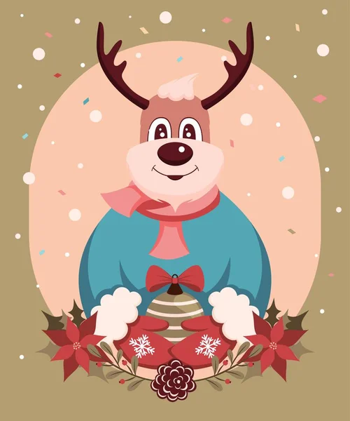 五彩缤纷的圣诞插图他脖子上戴着围巾 手里拿着一个圣诞树玩具的圣诞快乐 矢量卡片装饰的极好例证 — 图库矢量图片