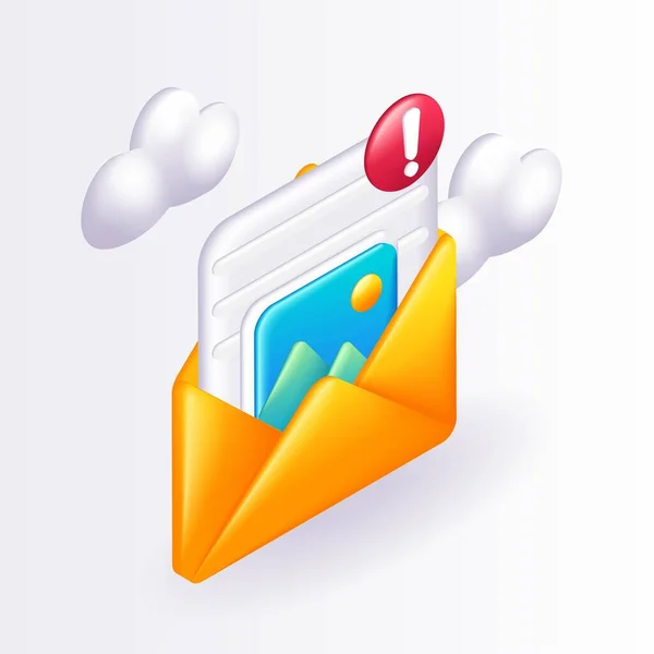 Trending Isometric Cartoon Icon Email Marked Important Attachment Letter Image — Stock Vector