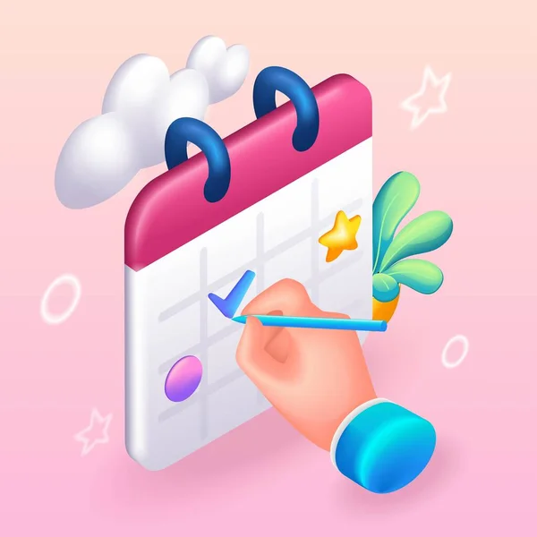 Tendencia Isométrico Icono Del Calendario Dibujos Animados Para Planificación Del — Vector de stock