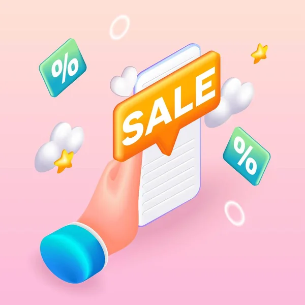 Hand Phone Mobile Application Message Sale Sale Discounts — Stock Vector