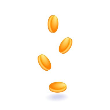 Isometric 3D simgeleri altın sikkeler düşüyor. Nakit. Zenginlik. Web sitesi için vektör.