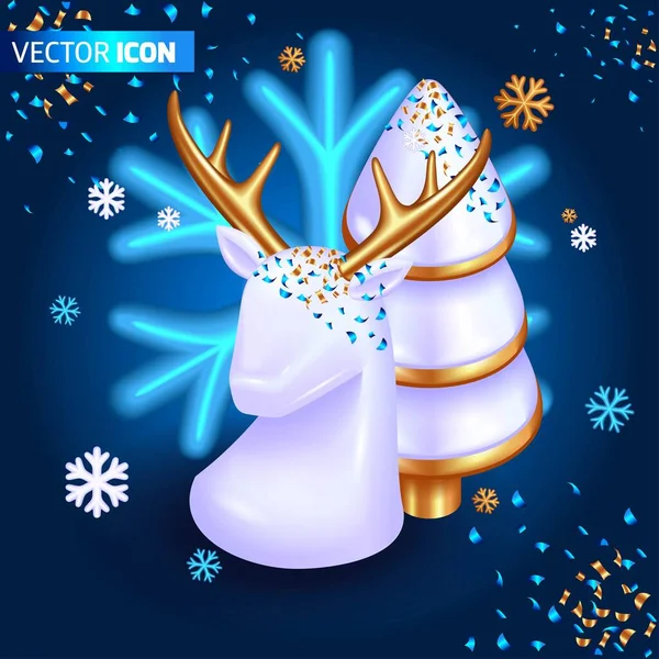 Realistická Izometrická Ilustrace Vánoce Vánoční Ozdobou Pohlednice Obraz Bílého Jelena — Stockový vektor