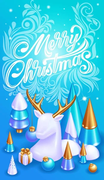 Ρεαλιστική Τρισδιάστατη Ισομετρική Απεικόνιση Χριστουγεννιάτικη Κάρτα Διακόσμηση Πρωτοχρονιάς Χριστουγεννιάτικα Δέντρα — Διανυσματικό Αρχείο