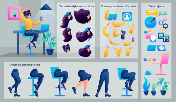 Stylized Business Character Composer Set Animation Use Separate Body Parts — Stockový vektor