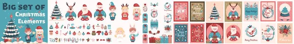 Big Kit Christmas Elements Christmas Characters Festive Elements Sets Creating — Stock Vector