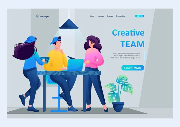 Young Freelancers Discuss Project Creative Team Coworking Remote Work Concept — Stockový vektor