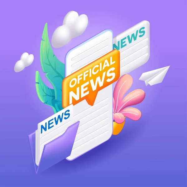 Trending Isometric Colorful Cartoon Illustration View Official News Using Mobile — Stockvektor